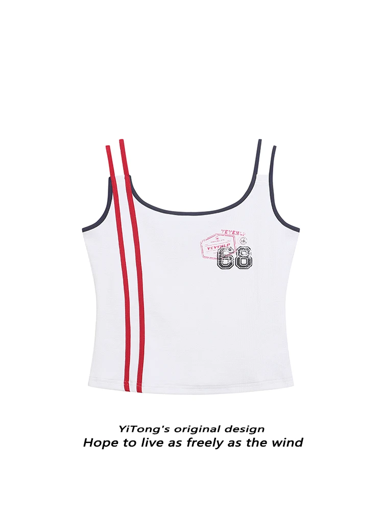 

Studio Double oulder Strap Color Colion Sports Slim Fit Svel Vest Women's Summer Digital Printing Strap ort Top