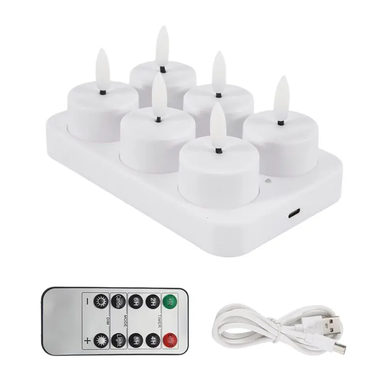 A23P Battery-Powered Flameless Tea Lights Candles With Rechargeable Charging Station 6Pcs Remote& Timer Control Included