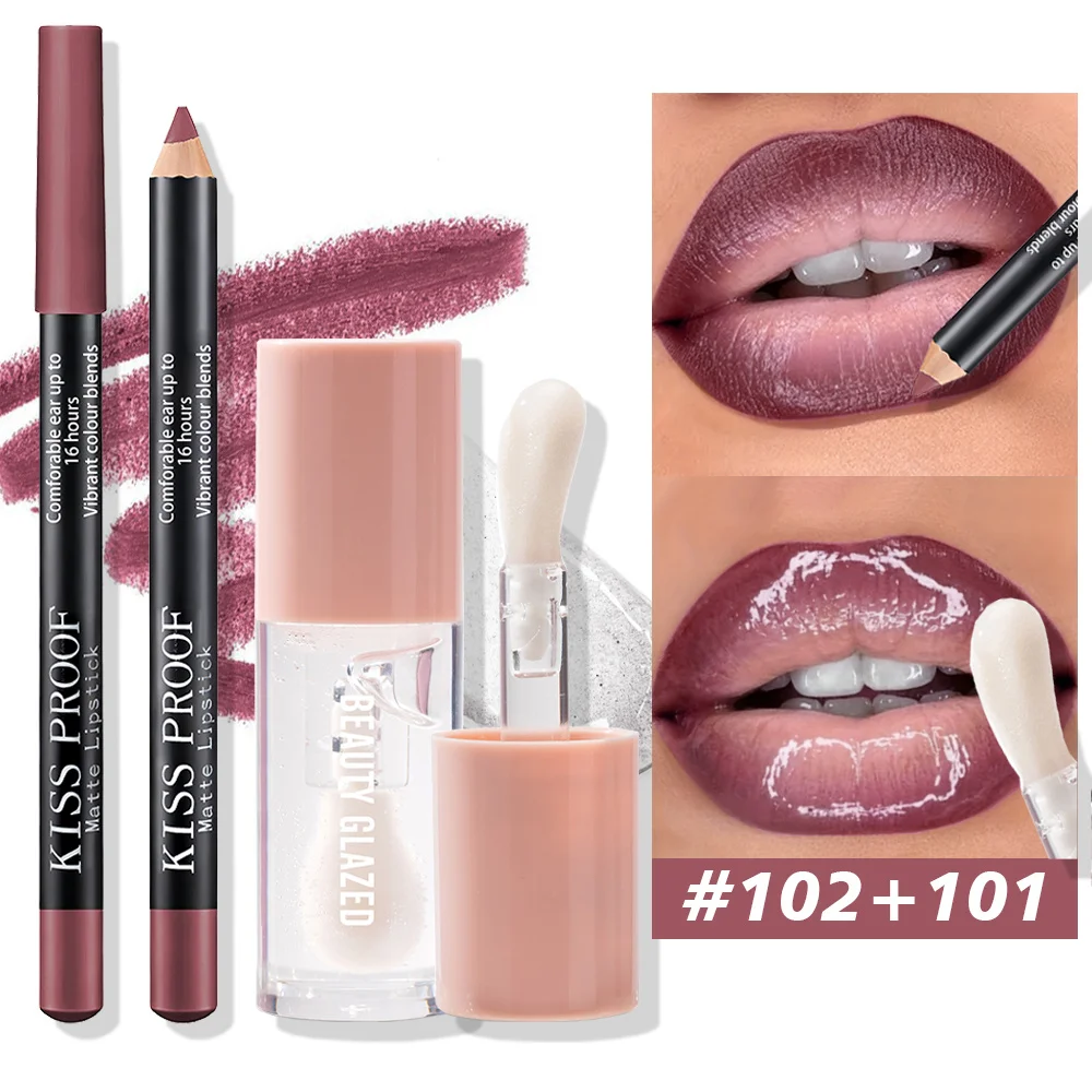 2 pezzi/set matita per labbra + olio per labbra rossetto in velluto opaco - Set combinato labbra impermeabile a lunga durata Tutorial per il trucco Cosmetici