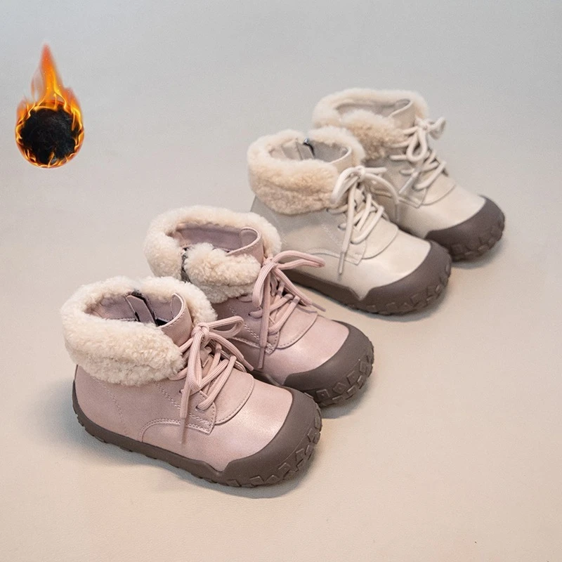 

Детские зимние сапоги для малышей от 2 до 12 лет, бежевые утепленные хлопковые ботинки с подкладкой для мальчиков и девочек, мягкие нескользящие детские полусапожки