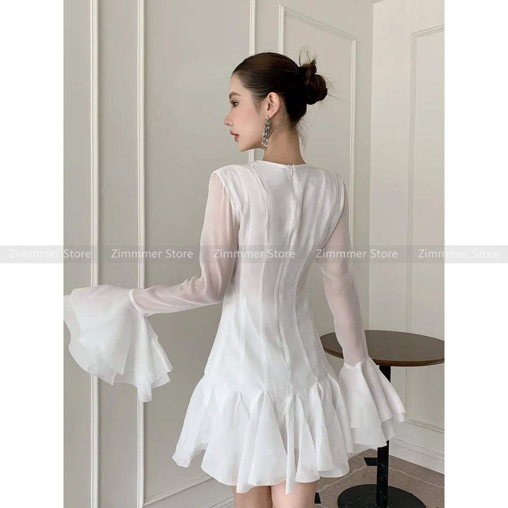 Vietnam niche design flared sleeves single-breasted waisted puffy skirt fairy wind temperament absolutely beautiful dresses