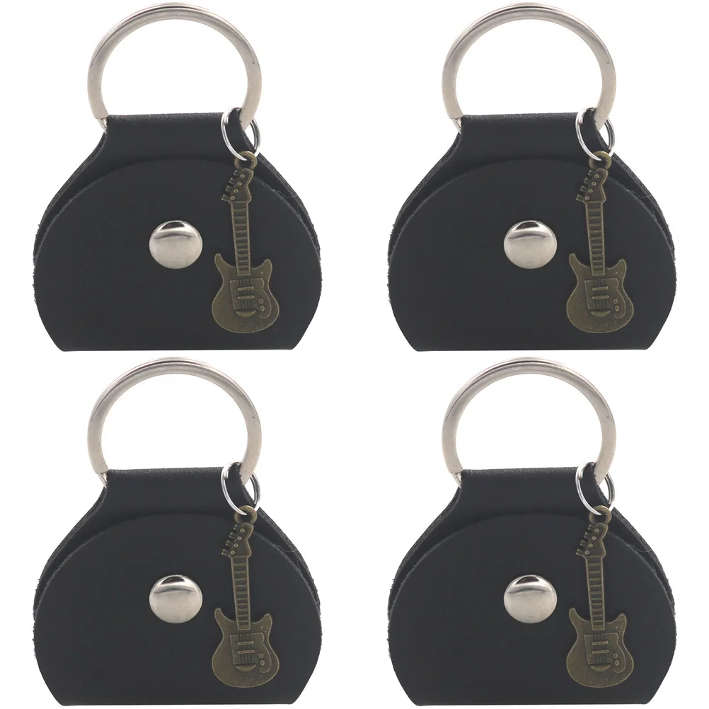 

4 Pcs Pick Bag Guitar Keychain Storage Case Metal Holder Shaped Container While Playing