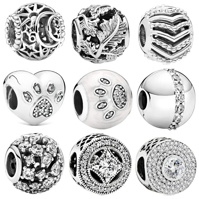 

New 925 Sterling Silver Charm Fit Original Bracelet Accessories Women Jewelry White Series Dog Claw Bird Bicycle
