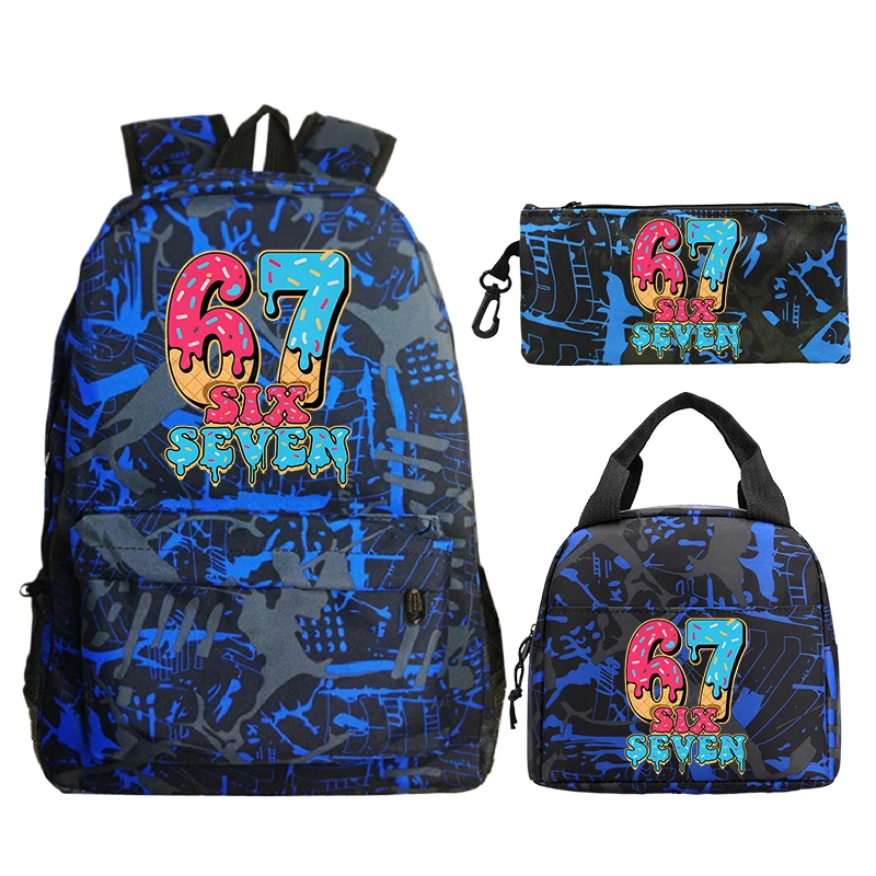 

67 Рюкзак Six Seven Italian Brainrot для девочек и мальчиков, студенческий рюкзак, комплект из 3 предметов, легкие детские школьные сумки с коробкой для завтрака