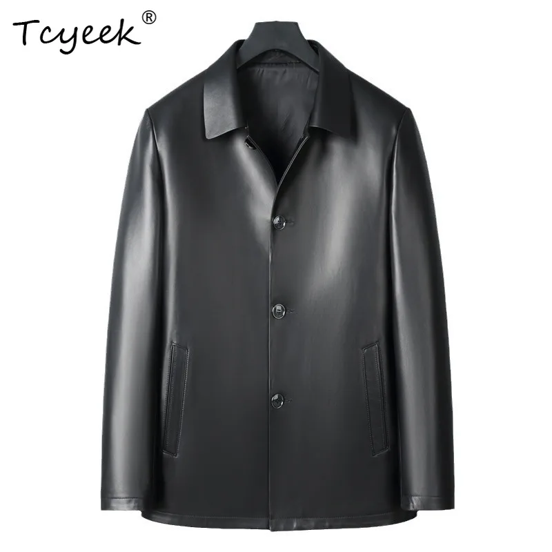 

Tcyeek Sheepskin Spring Autumn High End Lapel Trendy Casual Black Men Genuine Leather Jacket Jaqueta De Couro Masculinam 가죽자켓