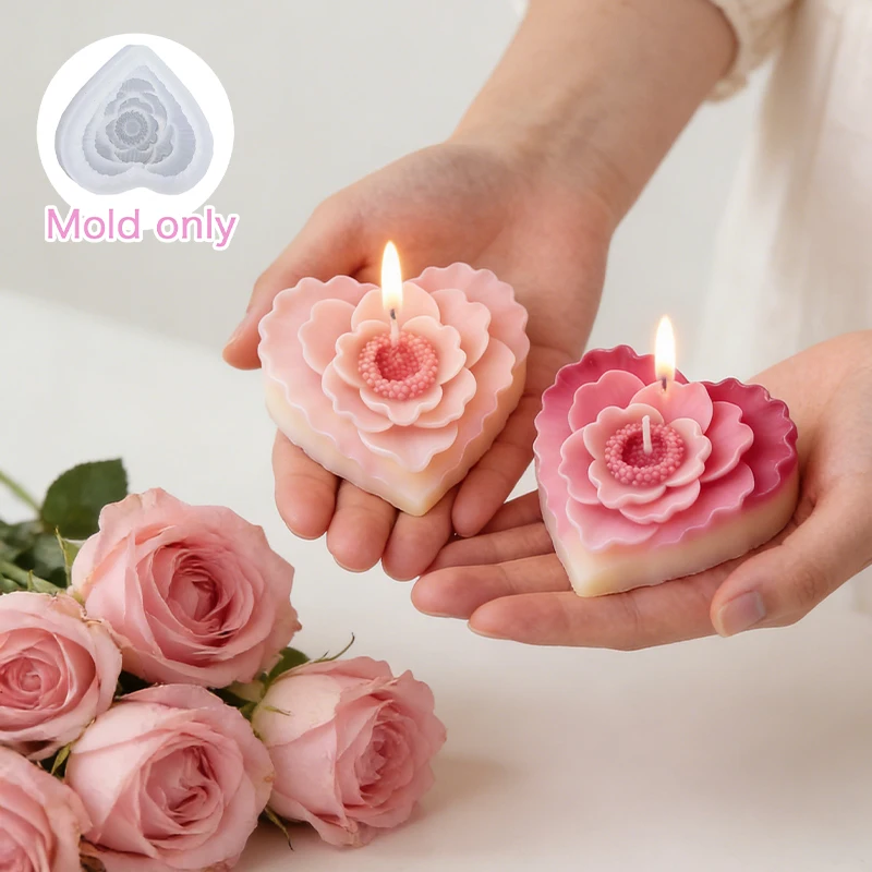 Gradient heart-shaped candle mold, soft and easy to unmold, suitable for scented candles, resin ornaments, car diffusers, etc.