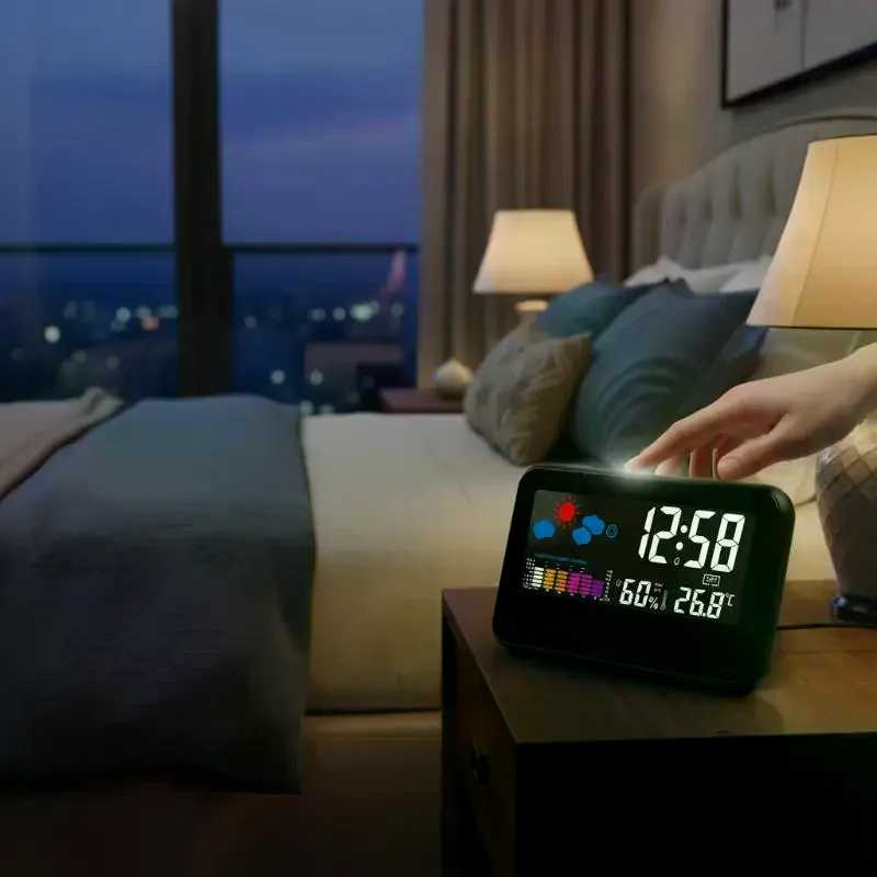 Smart Digital Clock with Night Backlight, Alarm Clock & Hygrometer for Home Bedroom Desk Table