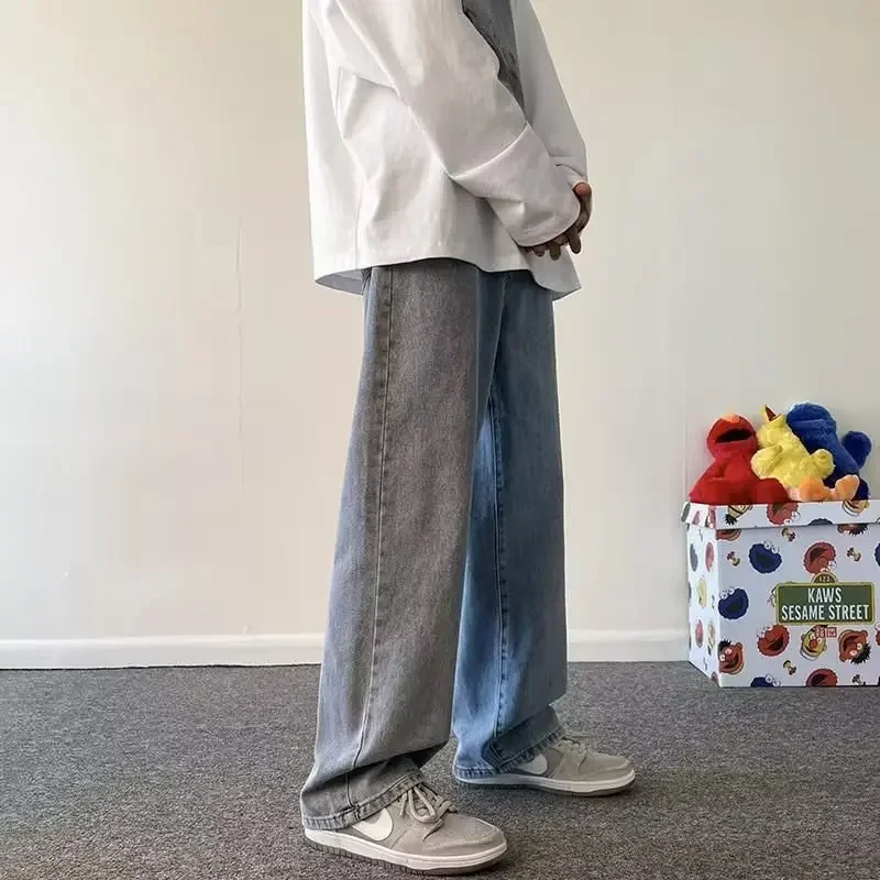 男性新ファッションだぶだぶのカジュアルミニマリストジーンズ男性ハイストリートストレートレッグパンツスリムフィット若々しい活力ヴィンテージズボン