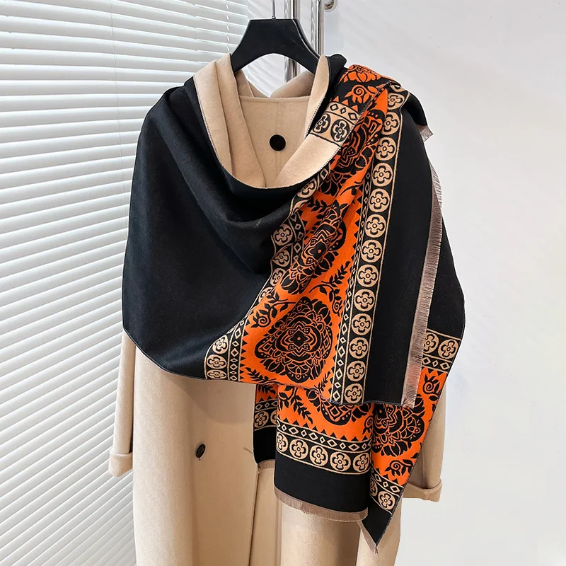 Pashmina Jacquard de Cachemira para mujer, chal grueso y cálido de dos caras, a prueba de frío y viento, elegante, 2024