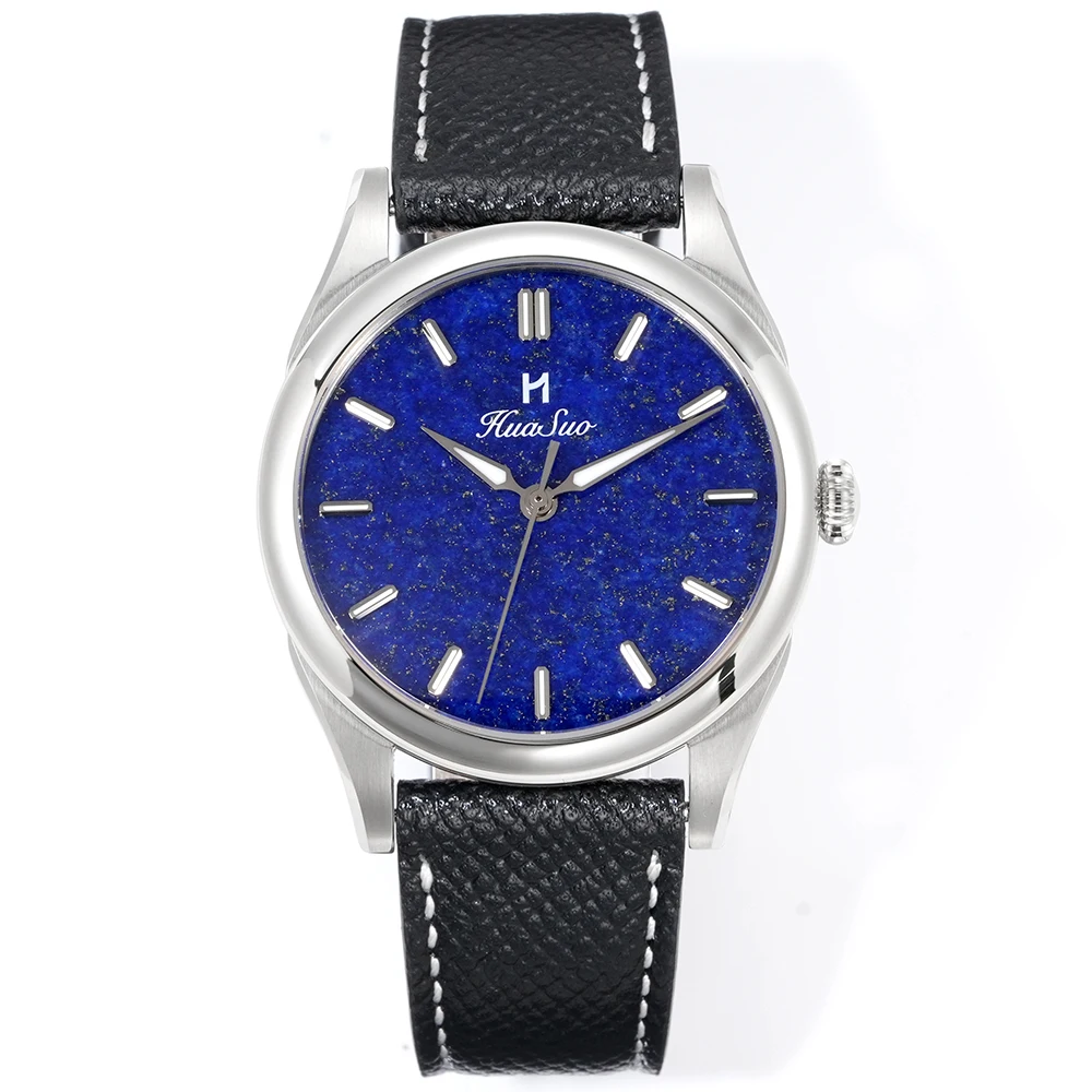 HUASUO 38mm Natural Lapis Lazuli Dial Men Watch PT5000/SW200 Automatic Mechanical Waterproof Luxury Sapphire Luxury Wristwatch