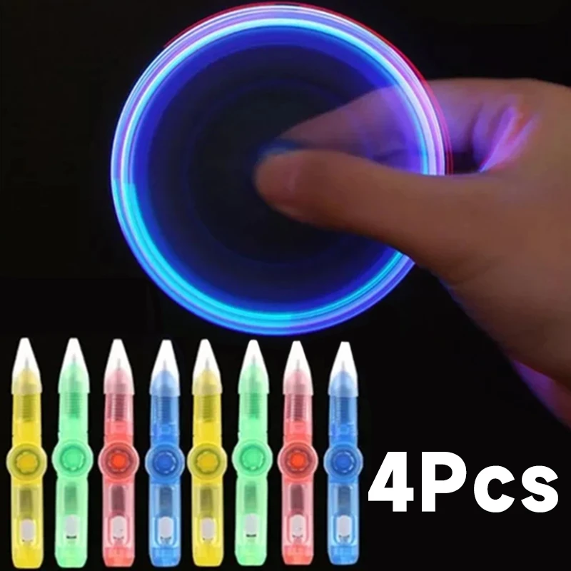 LED Light Fidget Spinning Pen, Brinquedo Esferográfica com Ponta do Dedo, Brilha no Escuro, Cool Spinner para Crianças e Adultos, Brinquedos de Descompressão, 4-1Pcs