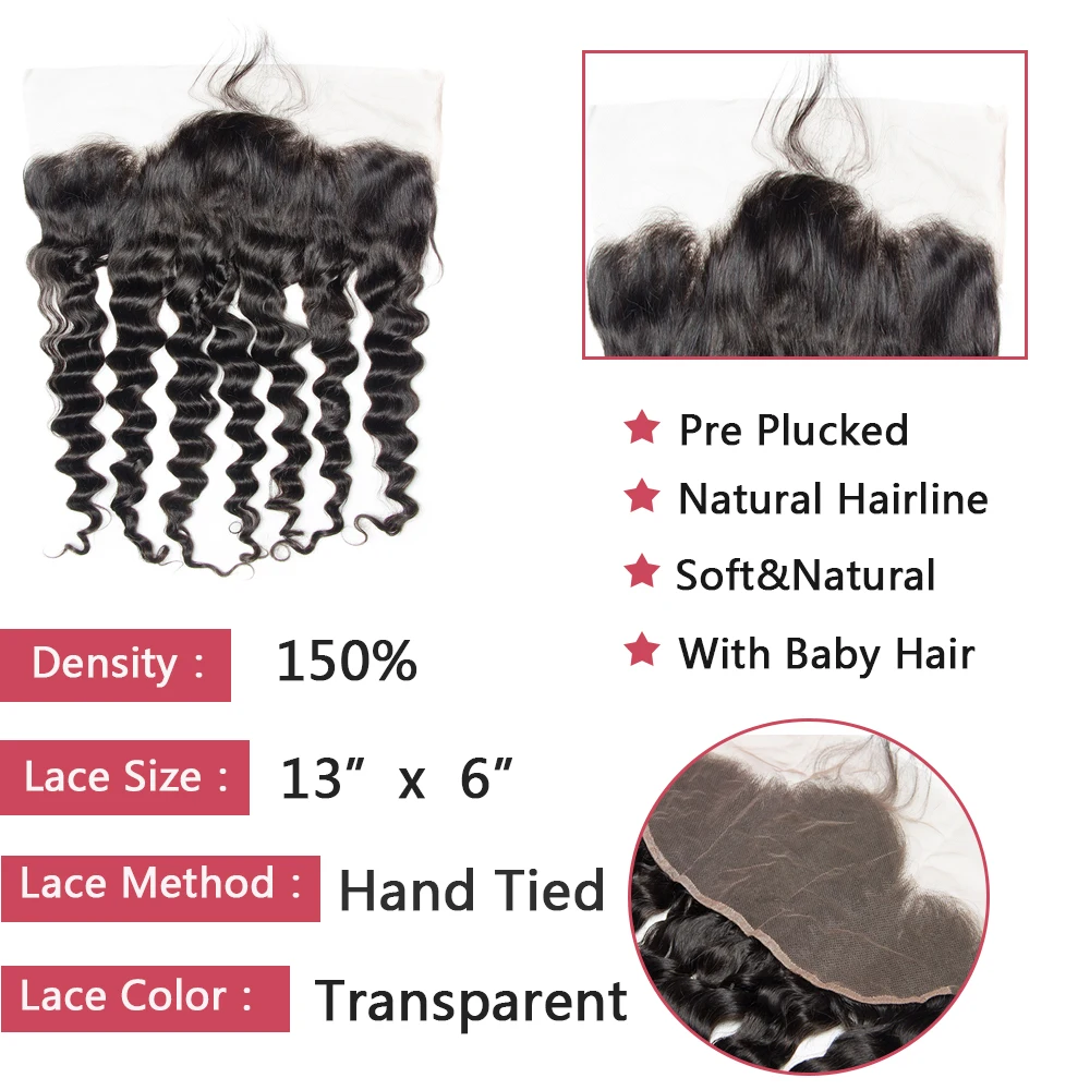 Maxine 13x6 Loose Deep Wave Lace Frontal Only Pre-Plucked Human Hair For Women 100% Brazilian Hair Closure Wet And Wavy Frontal