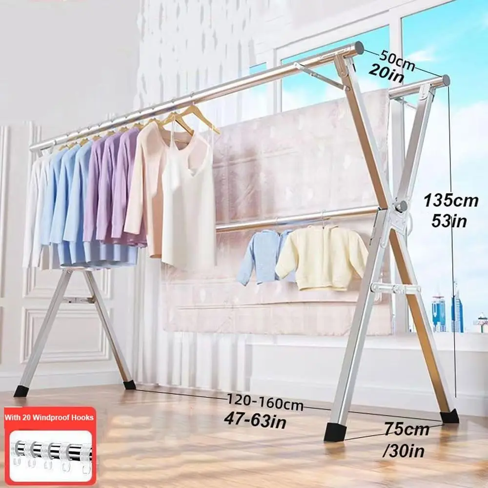 Adjustable Stainless Steel Folding Drying Rack - Indoor/Outdoor Use, 63 Length