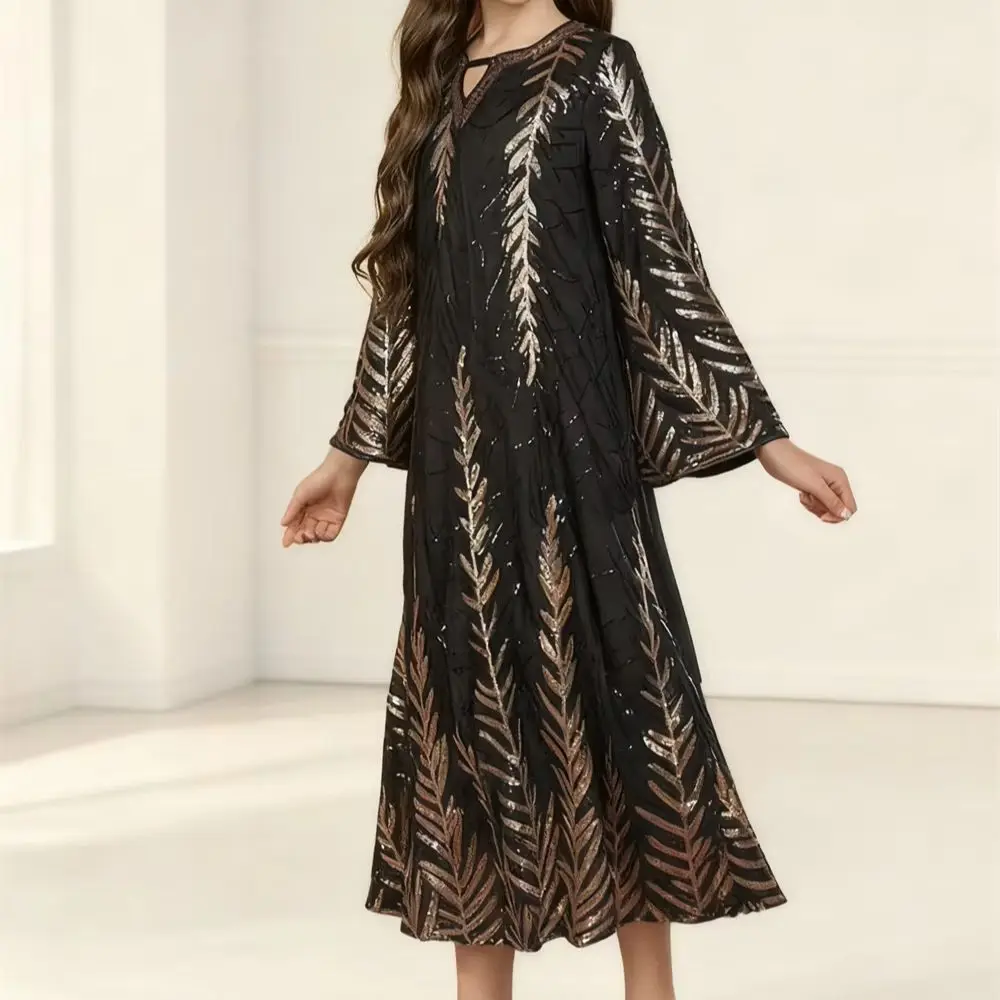 

Модное мусульманское платье с v-образным вырезом и длинными рукавами для девочек, блестки, Абая, Дубай, кафтан, детская исламская одежда, кафтан на Ближнем Востоке, арабский халат, платье