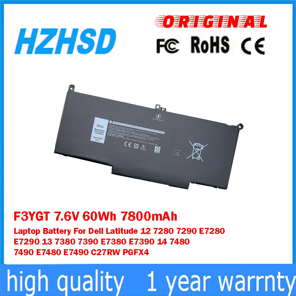 

F3YGT 7.6V 60Wh 7800mAh Laptop Battery For Dell Latitude 12 7280 7290 E7280 E7290 13 7380 7390 E7380 E7390 14 7480 7490 E7480