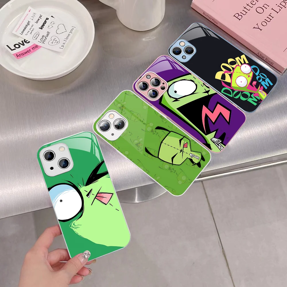 

I-Invader Z-Zim Phone Case Tempered Glass For Iphone 14 13 12 11 Pro Mini XS MAX 14Plus X XS XR Fundas