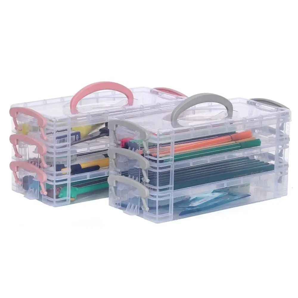 Multi Layer Portable Pencil Case Stackable Detachable Paintbrush Storage Box Transparent Design Plastic Material