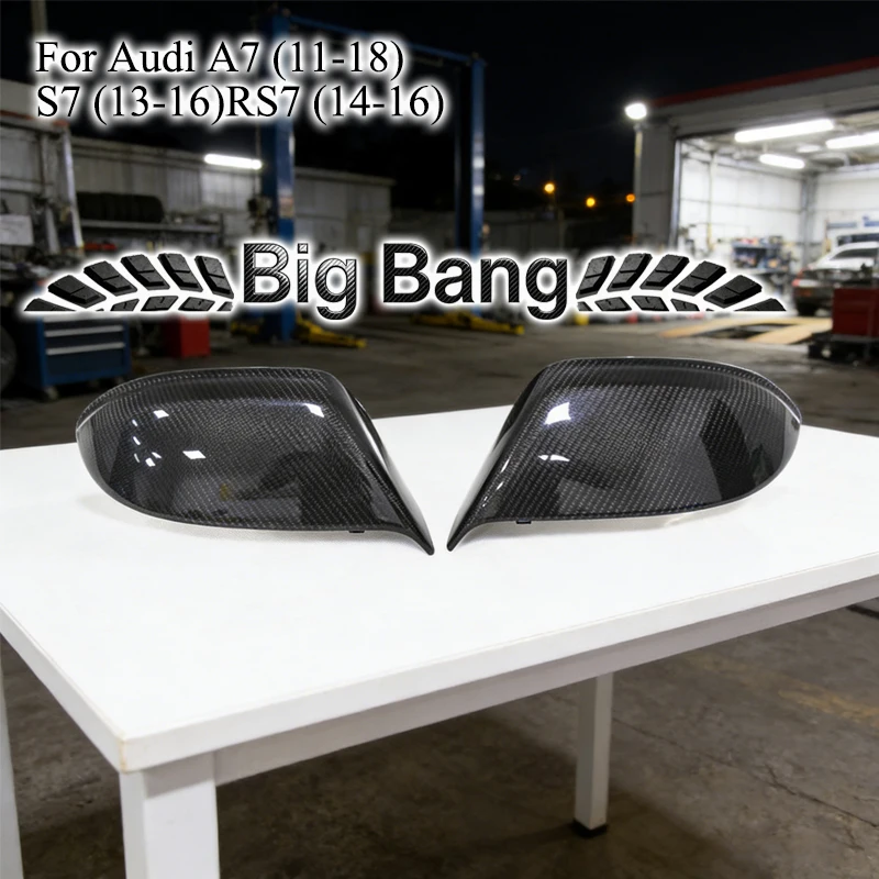 Suitable for Audi A7, S7, and RS7 carbon fiber retrofitting of rearview mirror housings and mirror covers.