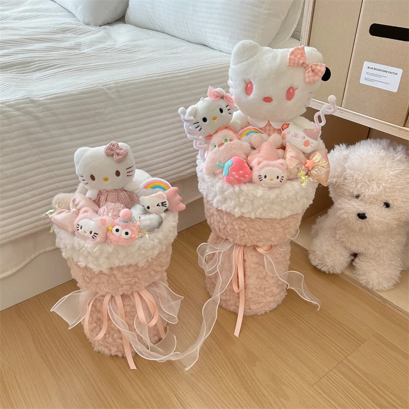 Sanrio Hello Kitty Plush Doll Bouquet Cute Anime Cartoon Soft Fashion Plush Flower Room Decoration Girl&Child Holiday Gifts