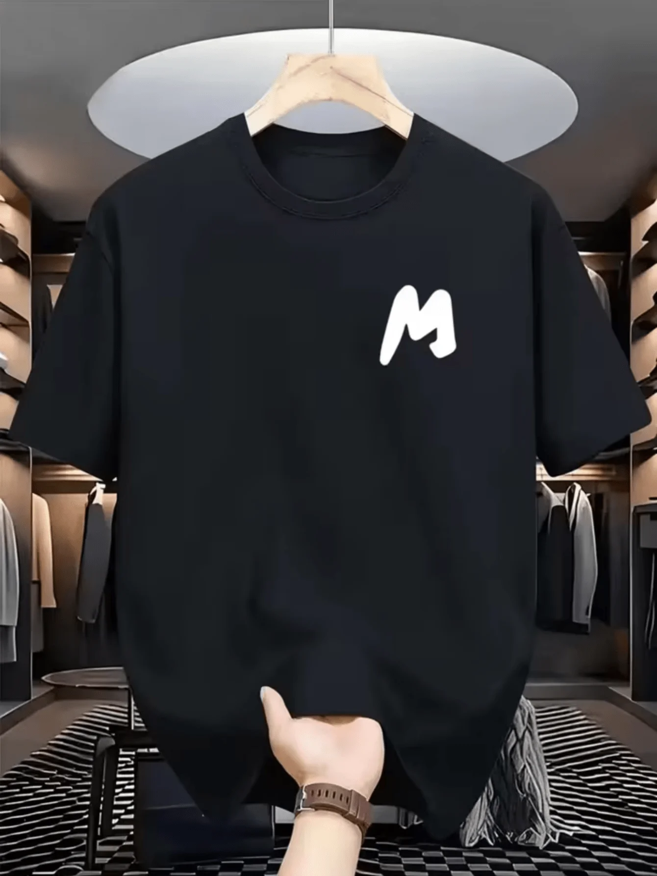 Minimal Letter M Chest Graphic Mens T Shirt Simple Monogram Art Short Sleeve Crew Neck Cotton Tee Street Casual Wear Top
