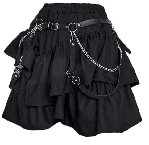 Y2k Subculture Cool Girl Irregular Black Personality Cake Skirt Spring Summer New High Waist A-line High Waist Versatile Skirts