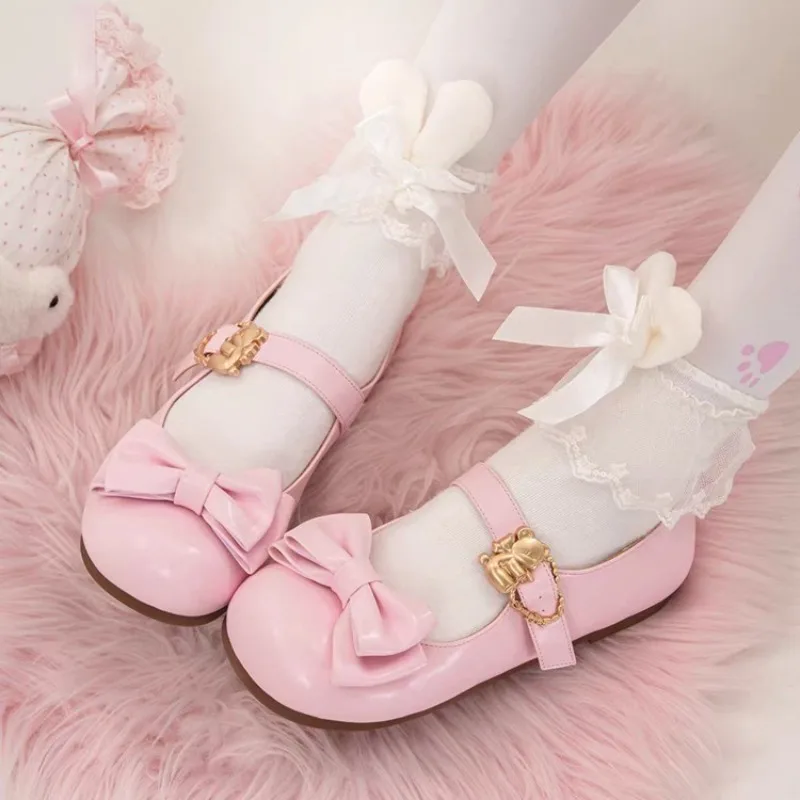 

Foreign Mary Jane Single Shoes Autumn New Round Toe Shallow Mouth Bow Metal Buckle One Strap Soft Slip Women's Shoes