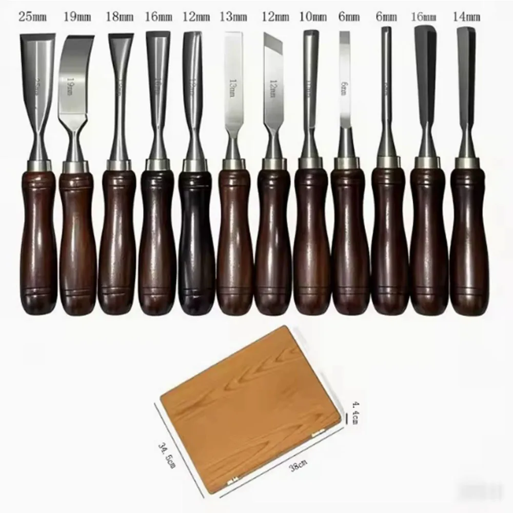 12-Piece Wood Carving Chisel Set, Meets Various Carving Needs Comes with a Dedicated Wooden Storage Case, Suitable for Professionals.