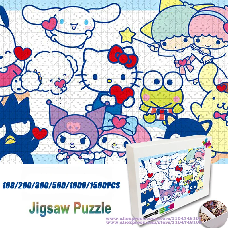 Miniso Sanrio Puzzle Jigsaw Cartoon Anime Hello Kitty Kuromi Cinnamoroll 108/200/300/500/1000/1500Pcs Intelligence Puzzles
