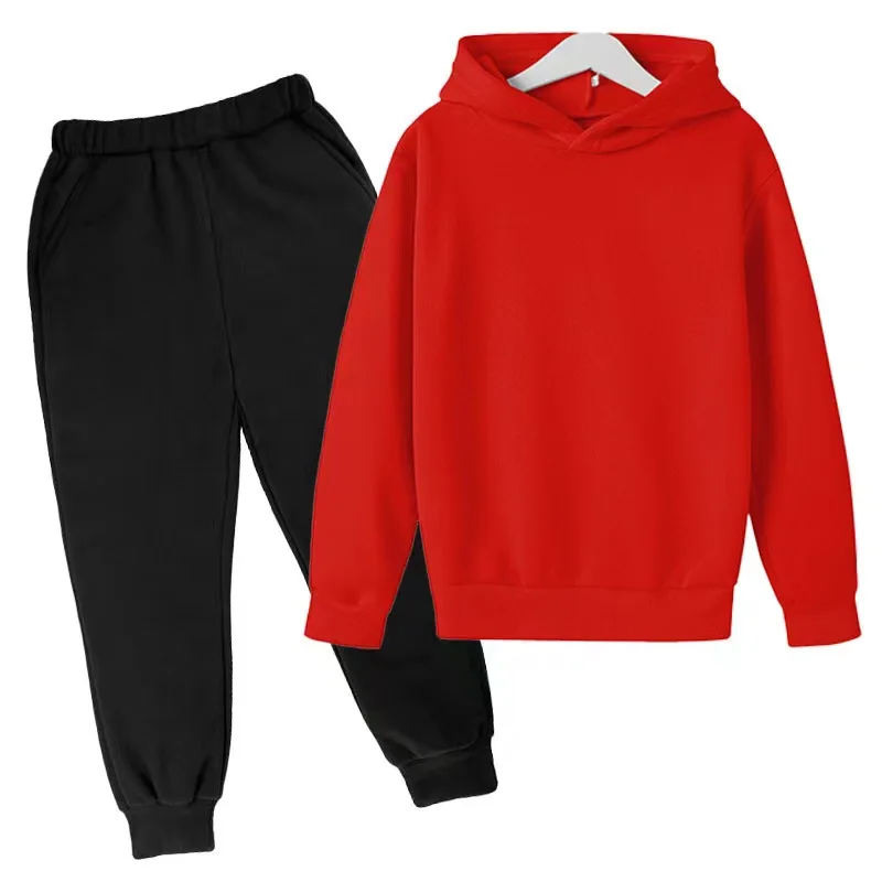 

Kids Solid Color Red Sweatshirt Hoodie Boys Girls Toddlers 3-12 Years Old Casual Top+ Trousers 2P Tracksuit Charming Fashion Set