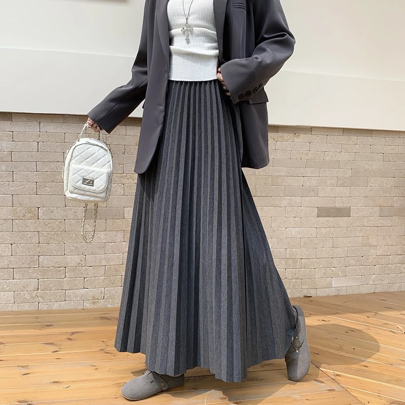 

High Waist Pleated Midi Skirt Women's Spring Autumn New Korean Version Slimming A- Line Skirt Draping Loose Large Skirt