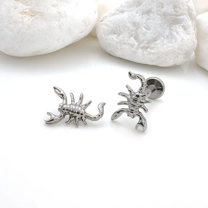 

Gold Scorpion Earrings, G23 Titanium Alloy Internal Thread Lip Ring, Ear Bone Pin, Body Piercing Jewelry