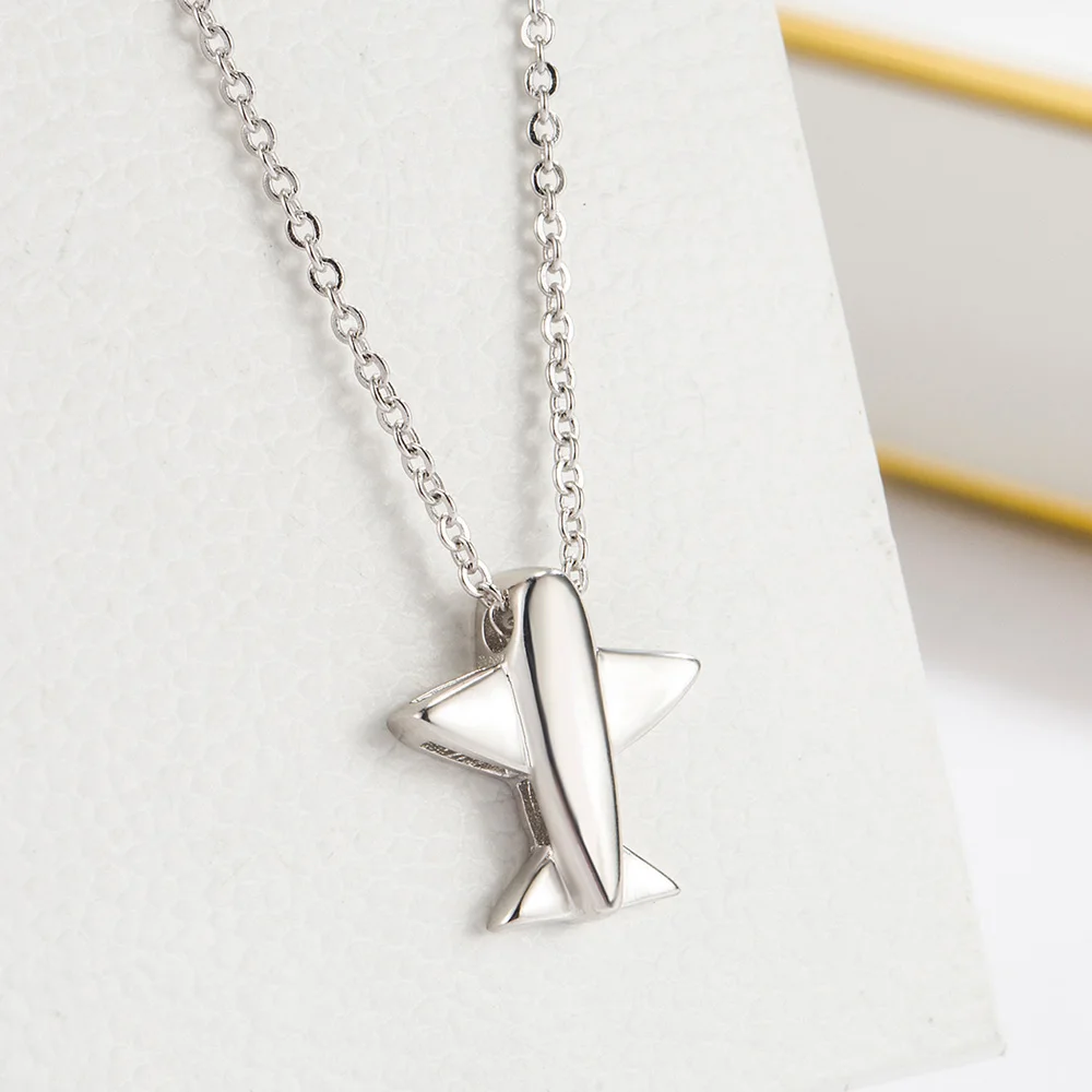 

925 Sterling Silver Plane Necklace Fashionable Unisex Sparkling Daily Wear Trendy Jewelry Accessory