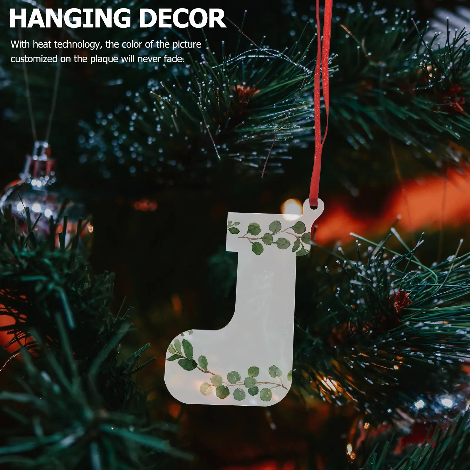 10Pcs Xmas Tree Hanging Clear Acrylic Ornaments Blank Sublimation Heat Transfer Pendants Christmas Tree Decor DIY Photo Hangings