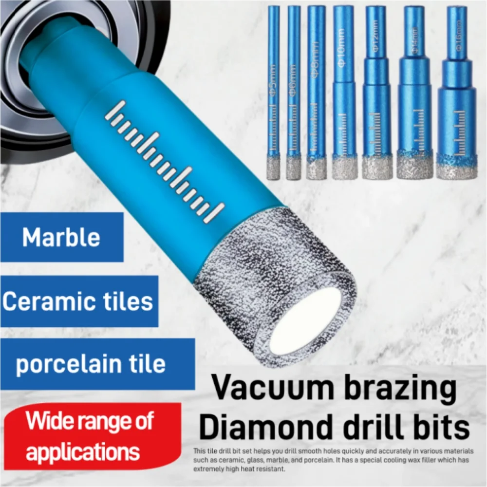 

5/6/8/10/12/14/16 мм корончатое сверло с алмазным покрытием, прочное для стекла, мрамора, гранита, алмазное сверло, сверление еды