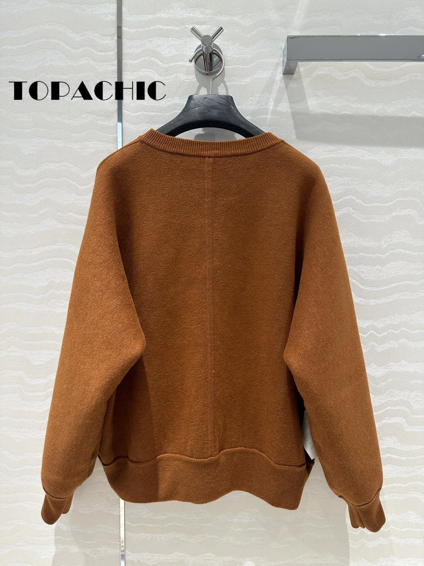 7.23 TOPACHIC Letter Jacquard Pattern Double-Sided Wear Pullover Knitwear For Women O-Neck Long Sleeve Cashmere Knit Sweater