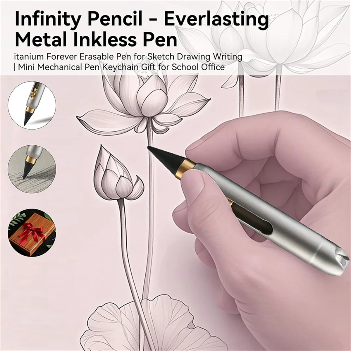 

AA98 Everlasting Metal Inkless Pen, титановая стираемая ручка Forever для рисования эскизов и письма, мини-механический карандаш