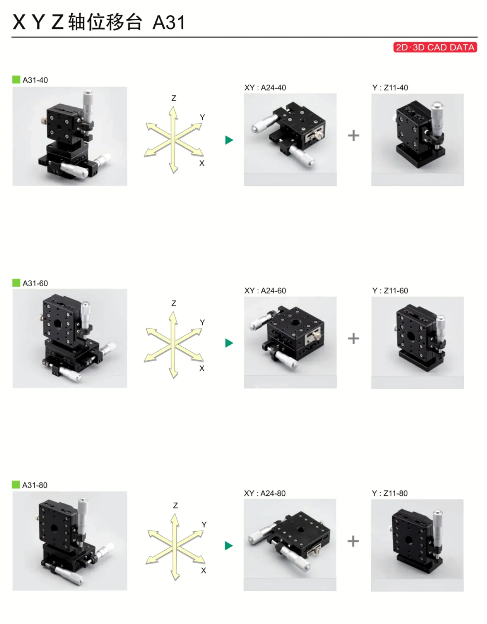 A31 XYZ 3 Axis Combination Assembly Displacement Stage Manual Stage Table Fixation Adjustment Stage with Micrometer Head Knob