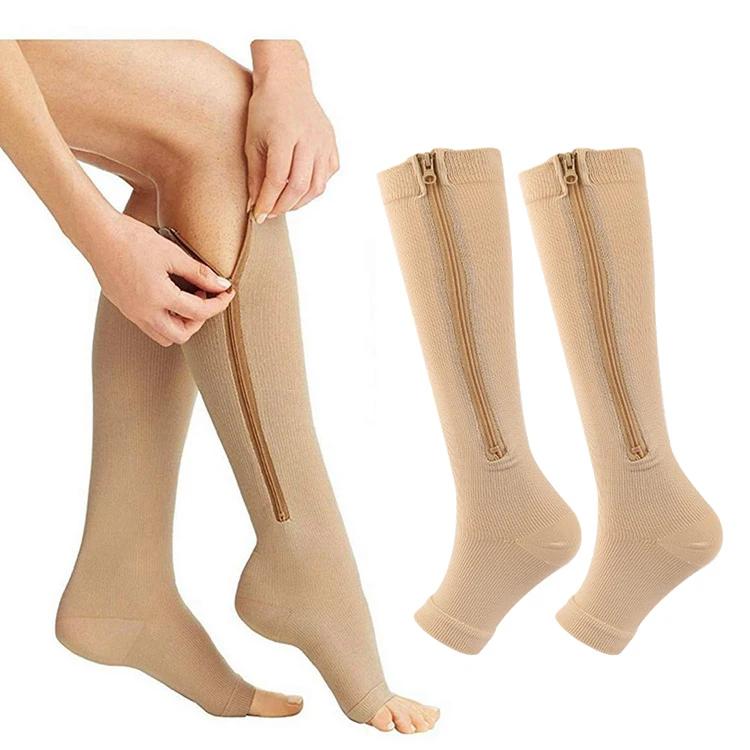 Zipper Compression Socks for Varicose Support Outdoor Running Fitness Hiking Anti-Fatigue Medical Care Diabetes Swelling Relief