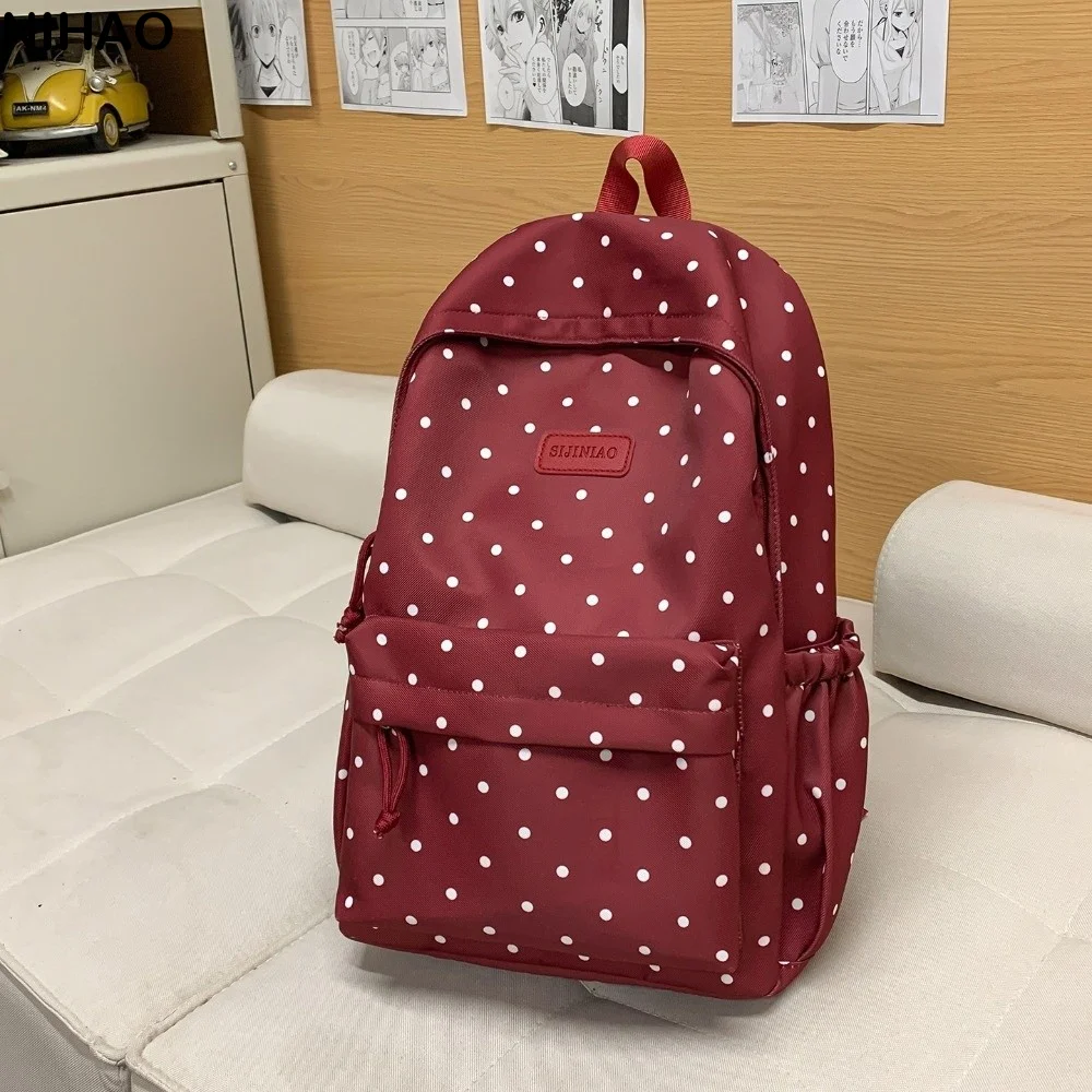 Minimalist Style Dual-Shoulder Polka Dot Backpack Large Capacity Lightweight Travel Backpack Durable Cute School Bags Office