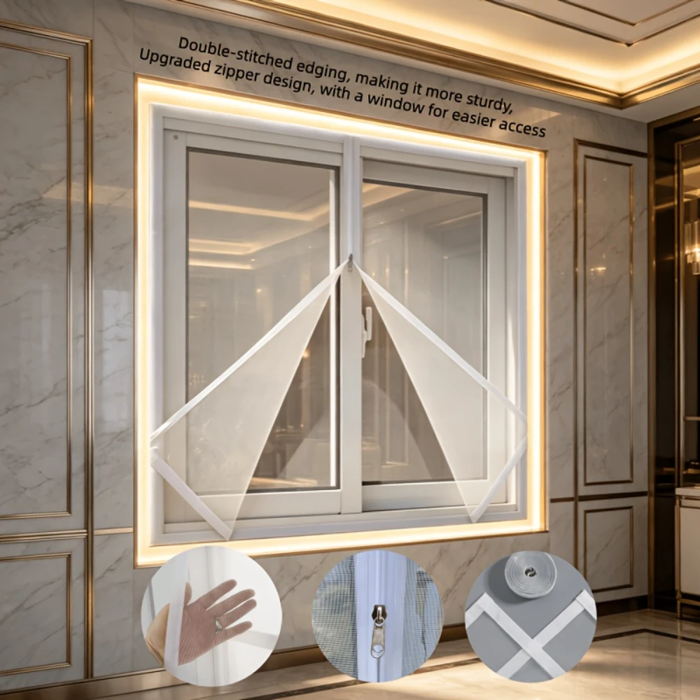 Household Mosquito Screen Zipper Style Is More Advanced Self-adhesive No Need for Drilling Installation Reusable Easy to Store