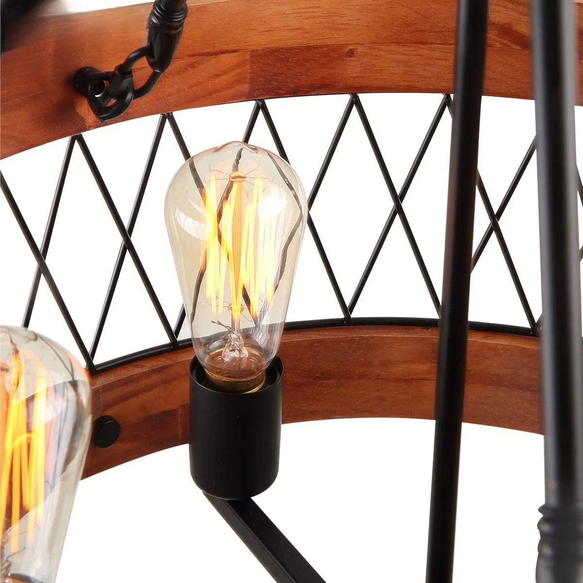 American Retro Black Metal Wood Caged Nordic Chandelier Lamp Industrial Vintage Ceiling Pendant Light view 4
