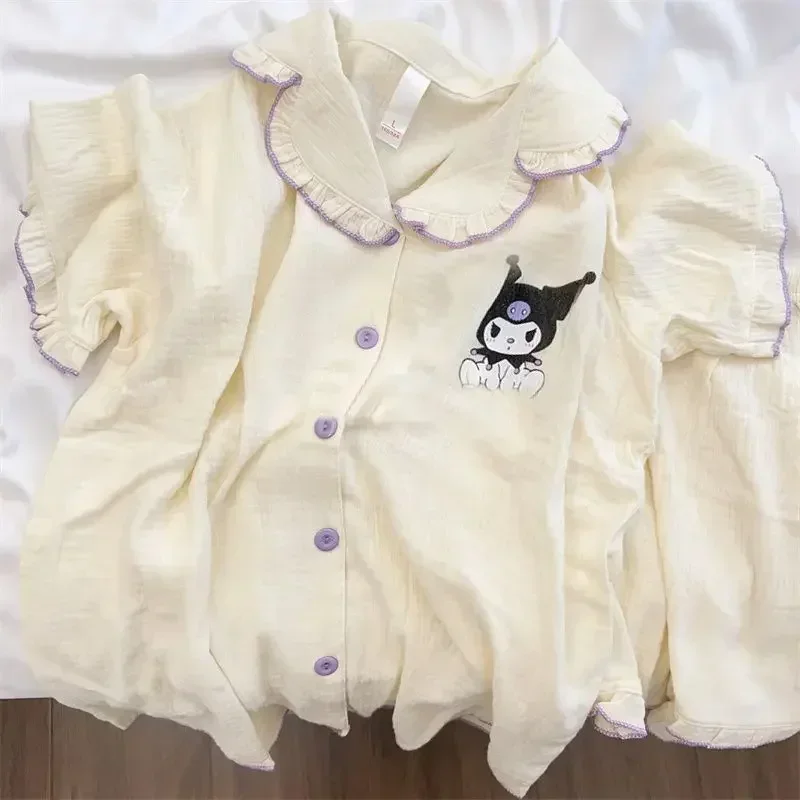 سانريو الفتيات ملابس النوم ثوب النوم ملابس المنزل مرحبا كيتي قصيرة الأكمام السراويل لطيف كورومي تي شيرت منامة ملابس خاصة