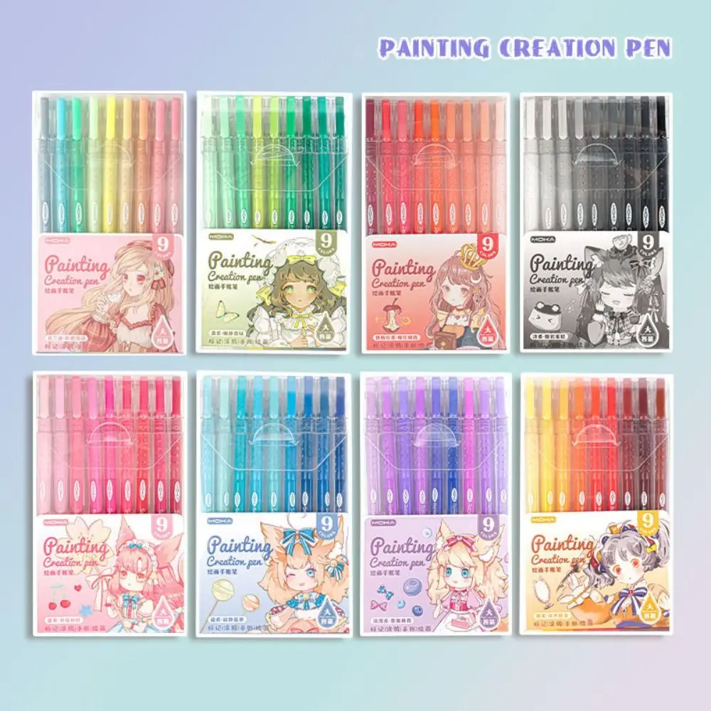 Rotulador portátil de 9 colores para dibujo, pintura, grafiti, aprendizaje, acuarela, papelería artística