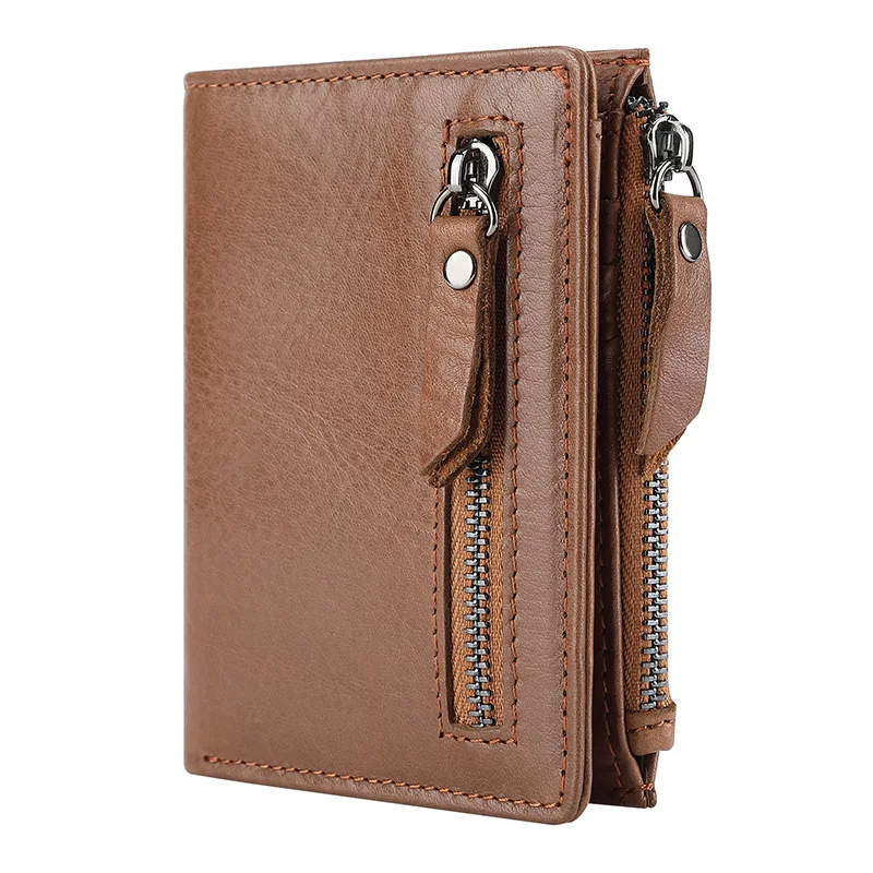 New Brand Men's Wallet RFID 100% Genuine Cow Leather Short Card Holder Man Purse Male Vintage Pocket Wallet