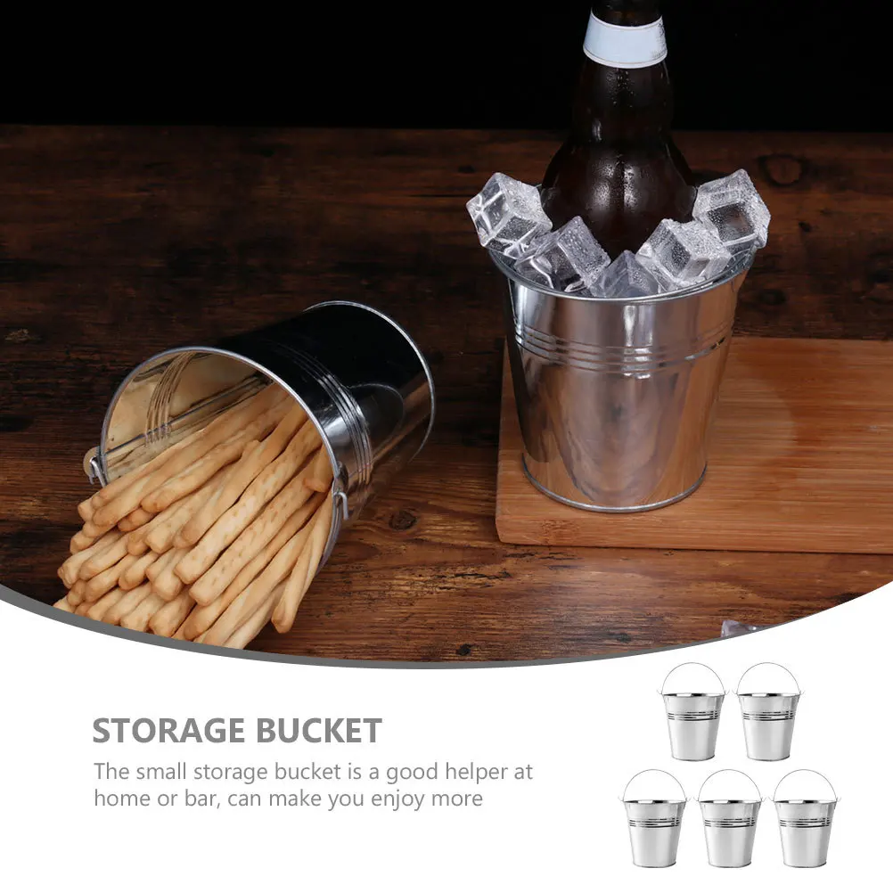 

5pcs Small Flower Ice Mini Metal Tin Bucket For Snack Storage Chip Serving Food Holder Multifunctional Bucket For Bar Restaurant