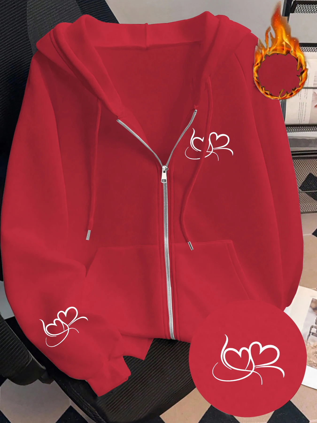 Trendy European and American Autumn/Winter Essential Fleece-Lined Thick Hooded Sweatshirt, Unisex Couple's Style, Women's Cardigan Jacket, Fashionable Loose Oversize Hoodie, Long-Sleeve Regular Fit with Front Pocket Design, Casual Versatile Machine-Washable, Durable and Non-Deformable Sweatshirt, Women's Clothing for Daily Commuting and Outdoor Wear, Warm and Comfortable, Loose Fit That Slims the Figure and Covers Imperfections, Hooded Cardigan Sweatshirt, Women's Clothing
