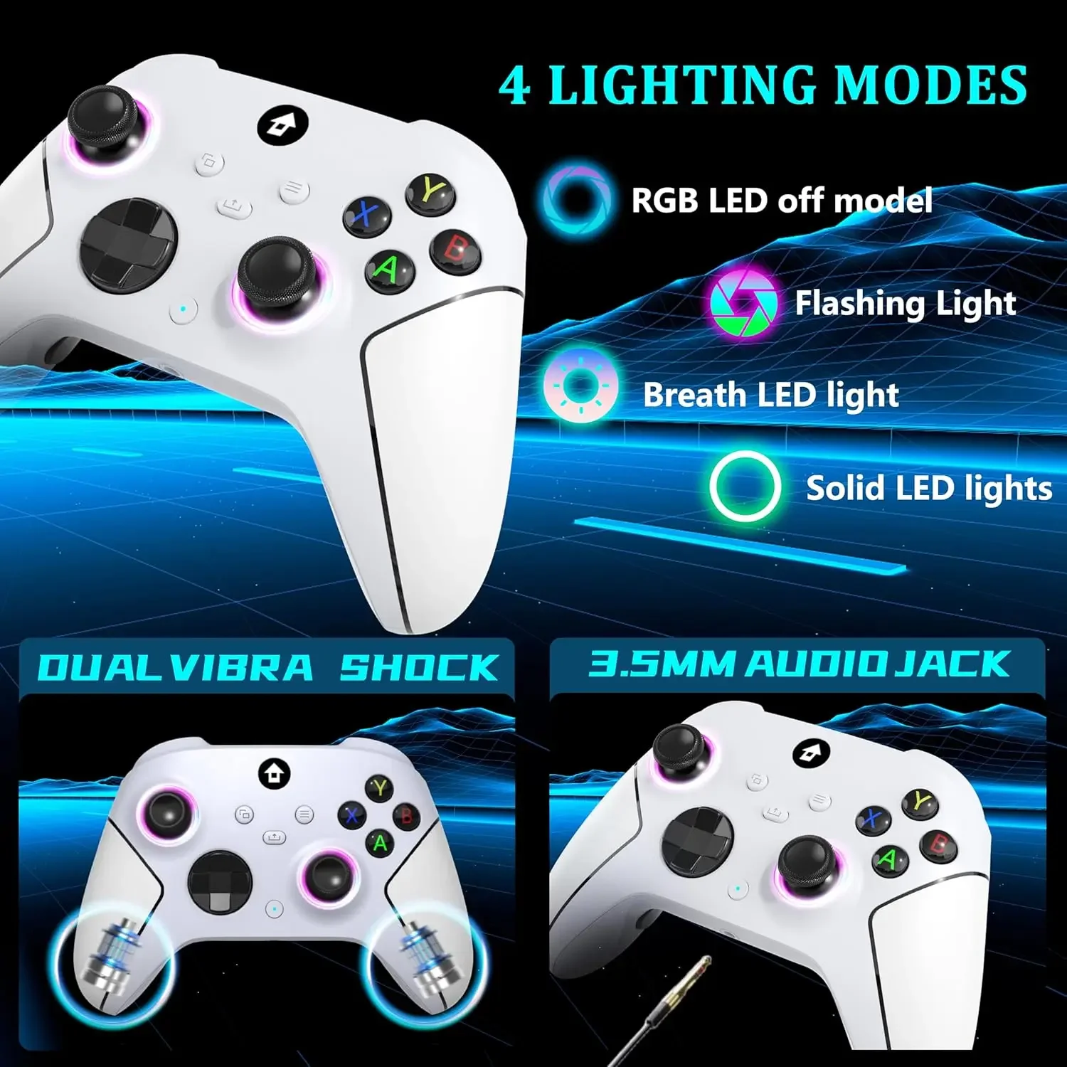 وحدة تحكم لاسلكية RGB مكونة من 7 ألوان XB023 لأجهزة XBOX والبخار والنوافذ مع اهتزاز مزدوج ووظيفة TURBO التلقائي وقابلة للبرمجة