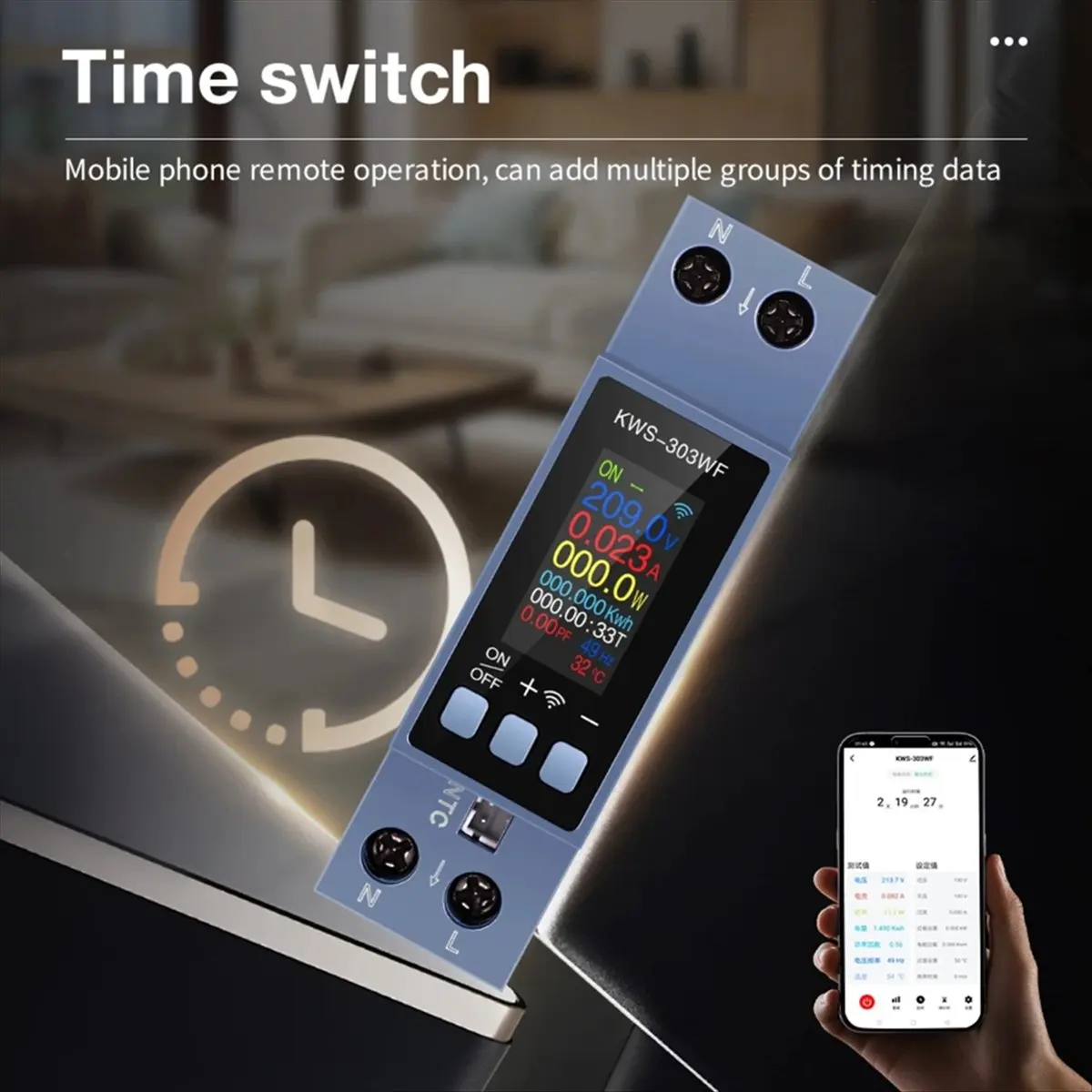 (CNIM) KWS-303WF Power Meter Smart Switch Energy Meter APP Control 85-290V//40A Voltage and Current Meter Electricity Meter