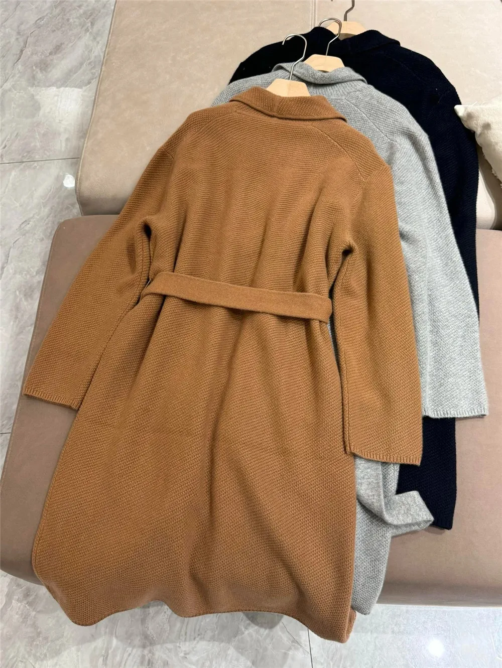 24 Autumn Winter Cashmere Coat For Women Waist Lace Up Temperament Mid-Length Coats Women's Clothing