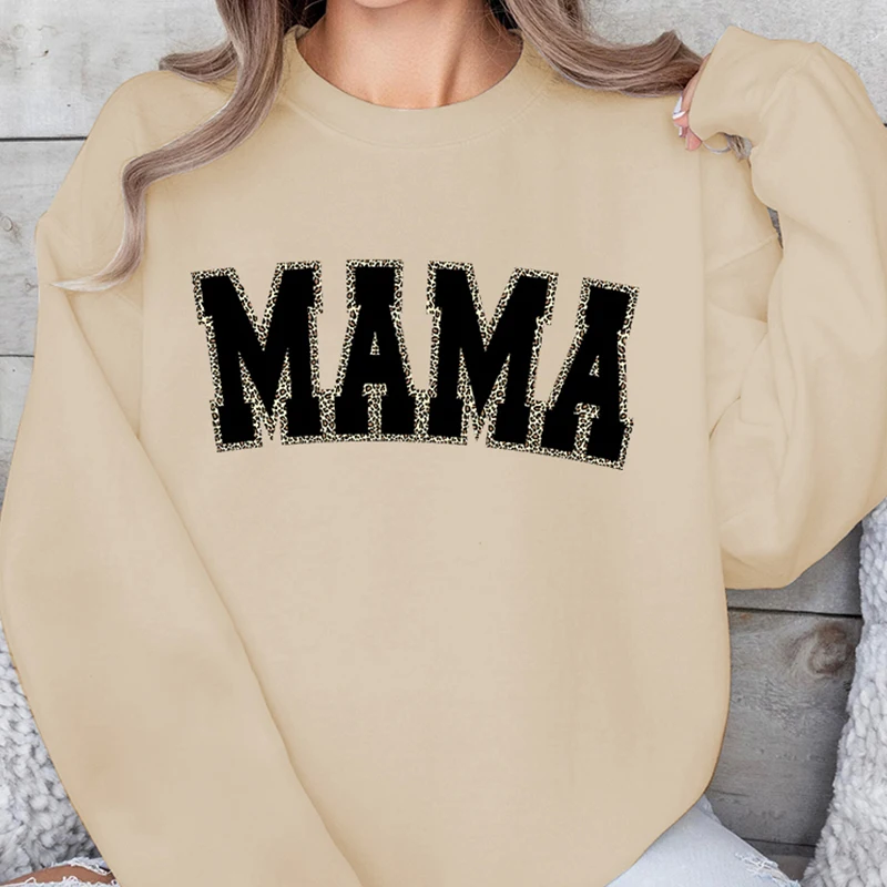 Mothers Day Gift for New Mom Autumn Sweatshirt Wildflowers Leopard Mama Retro Crewneck Sweater Cute Bow Mama Cartoon Sweatshirts